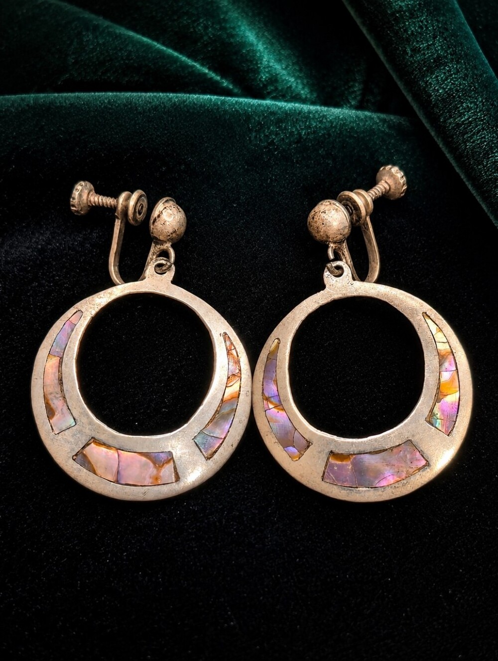 Vintage Mexico Sterling Silver 925 Large Hoop Earrings Screwback A4